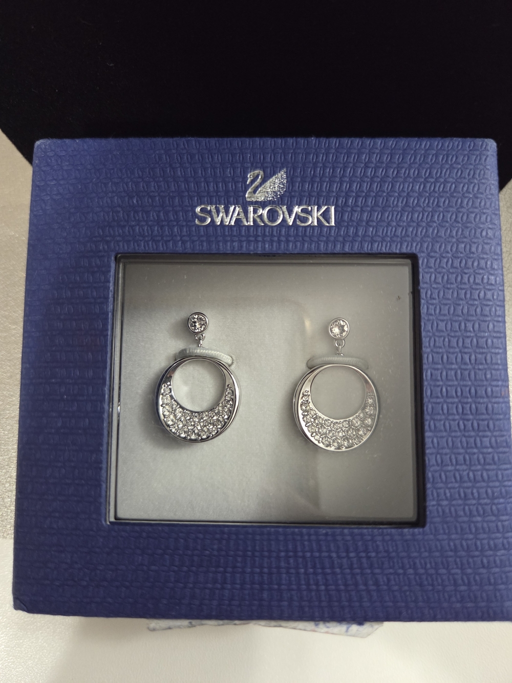 Swarovski Silver Crystal Crescent Drop Earrings